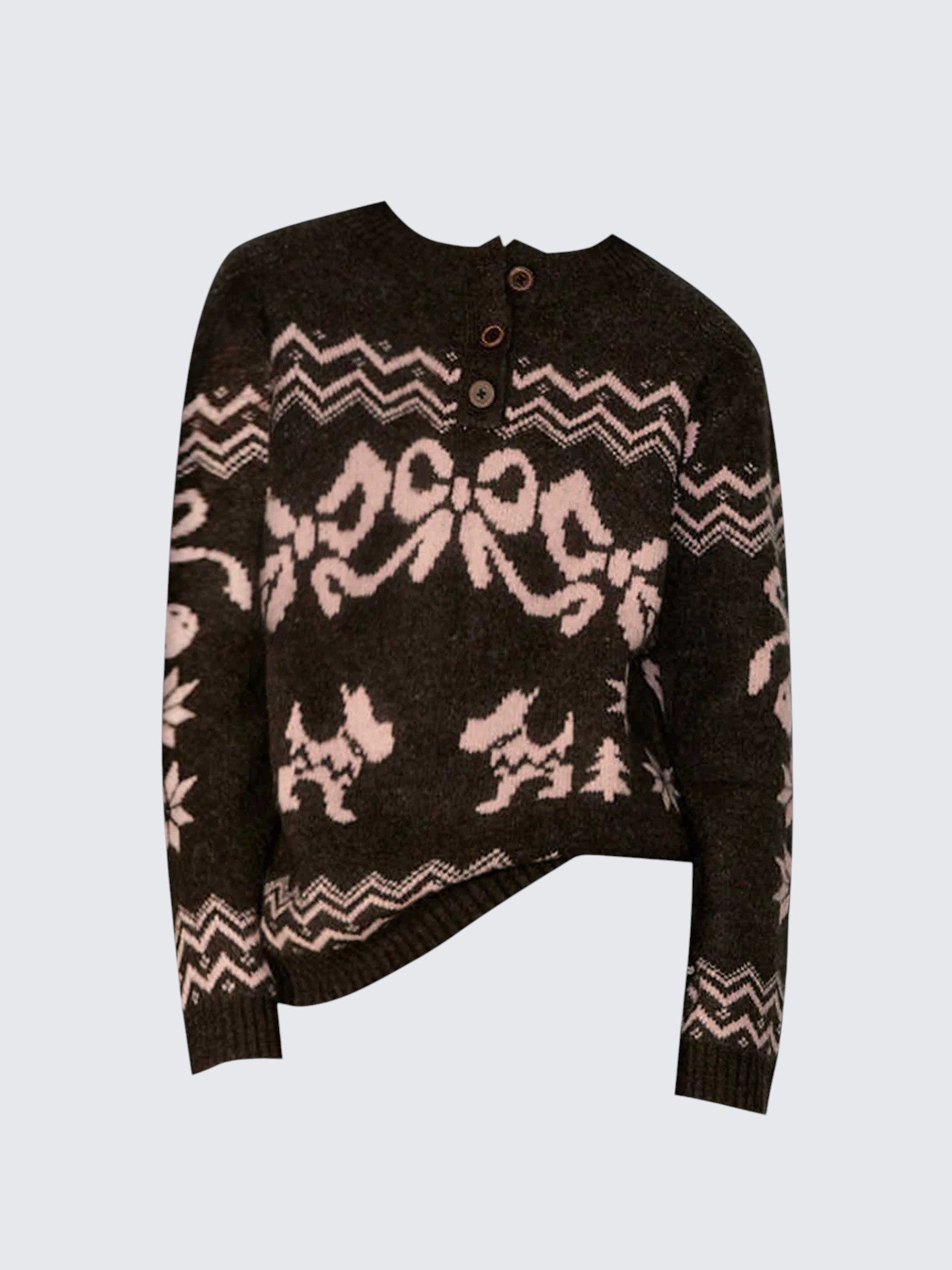 Korean Fair Isle Bow Henley Sweater