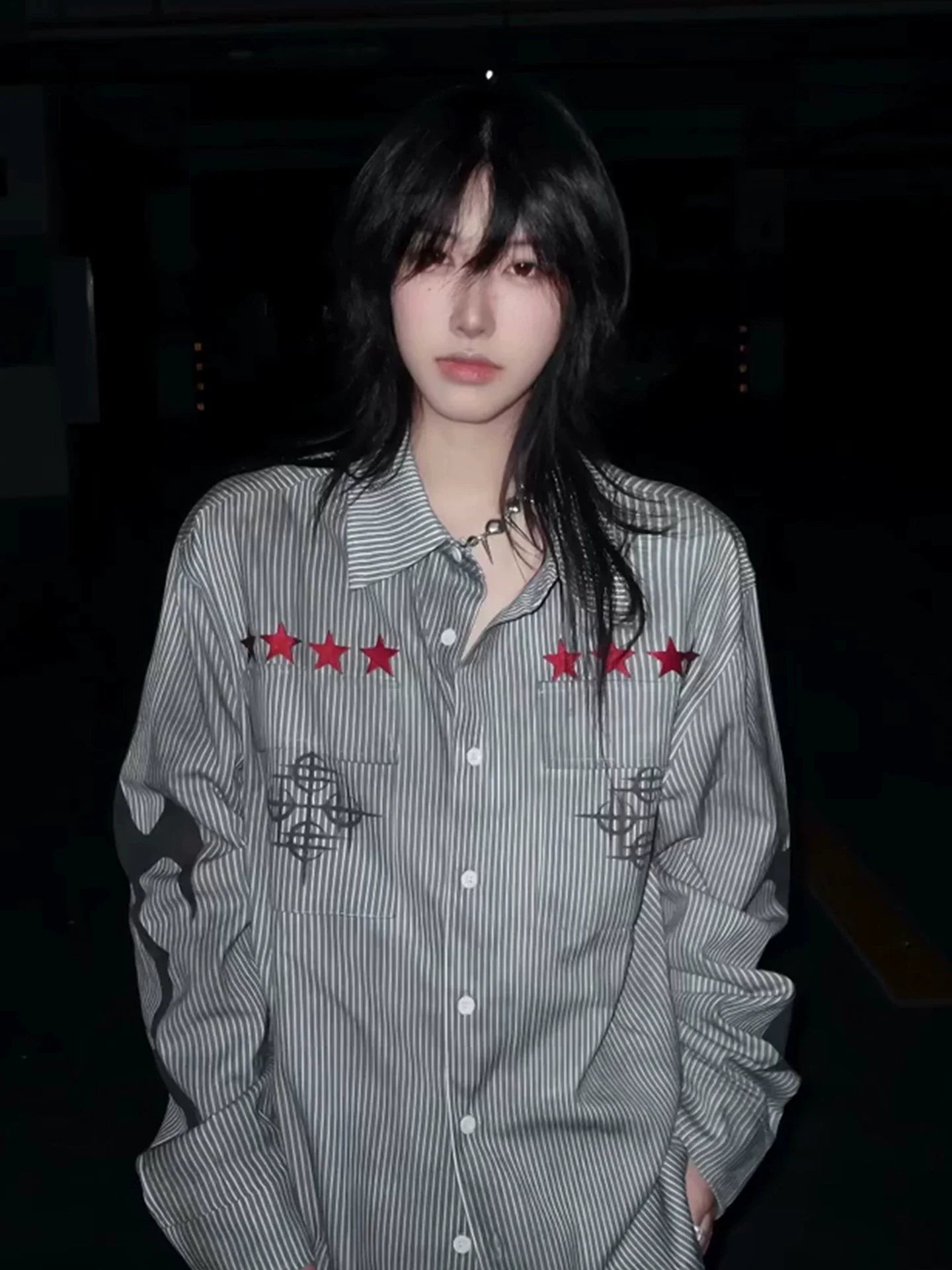 Y2K Striped Distressed Long Sleeve Shirt