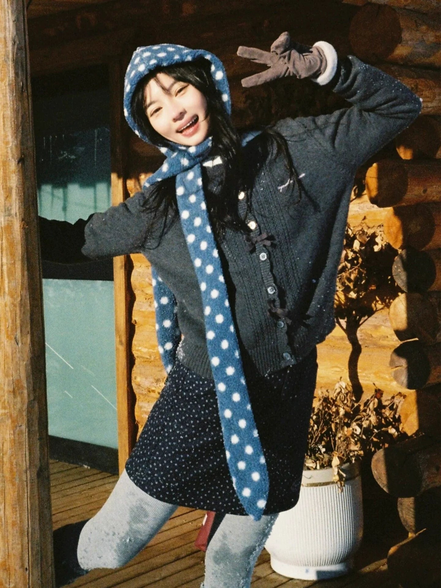 Korean Lazy Gray Knit Cardigan Autumn-Winter Vintage Open Front Sweater with Bow Detail