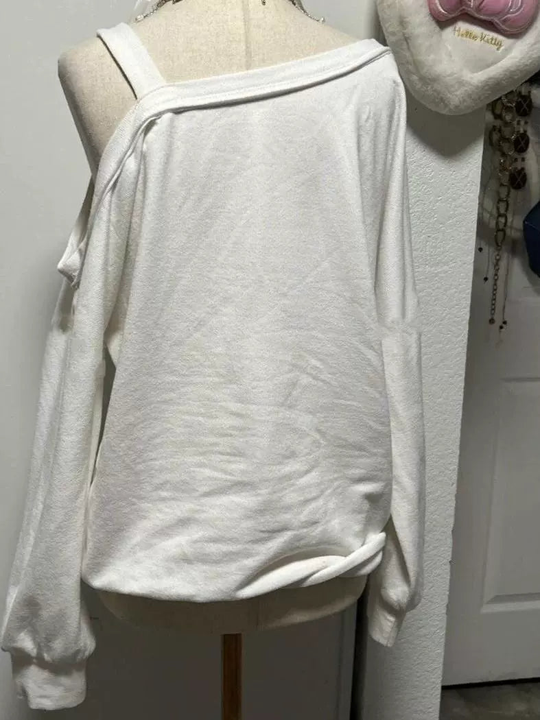 Skull Print Off-Shoulder Hoodie Subculture Gothic Rock Punk Dark Y2K E-girl Autumn/Winter Top