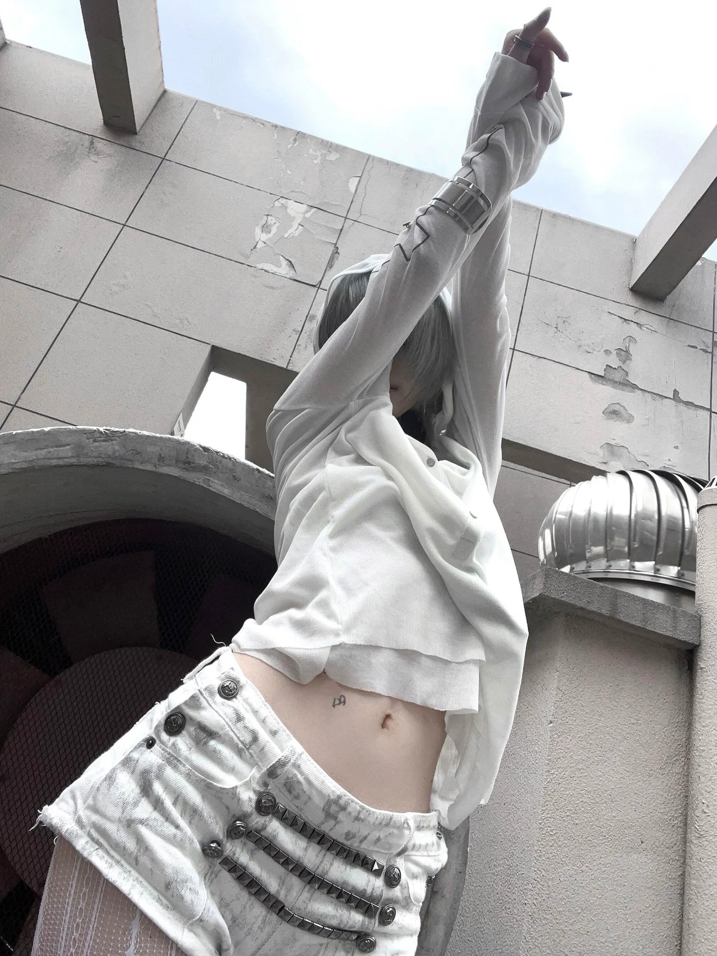 Subculture Hooded Two-Layer Long Sleeve Tee Visual Kei Slim Top