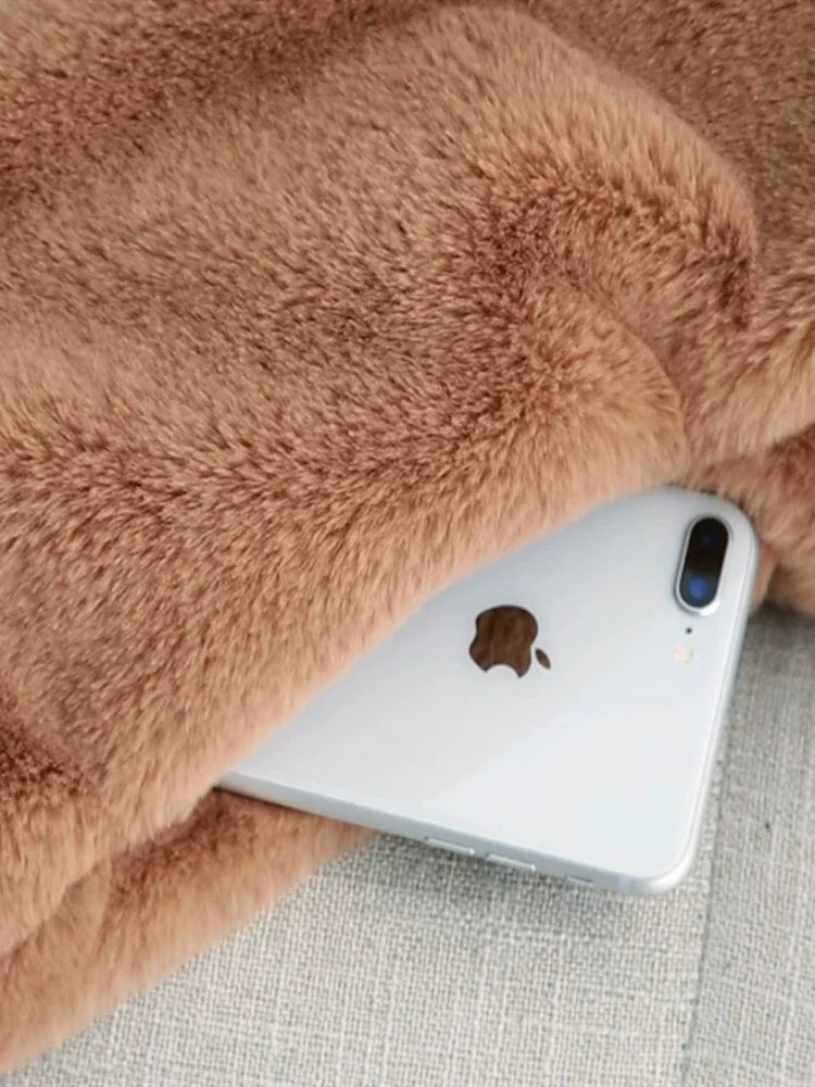 Soft Girl Bunny Bear Ears Faux Fur Coat