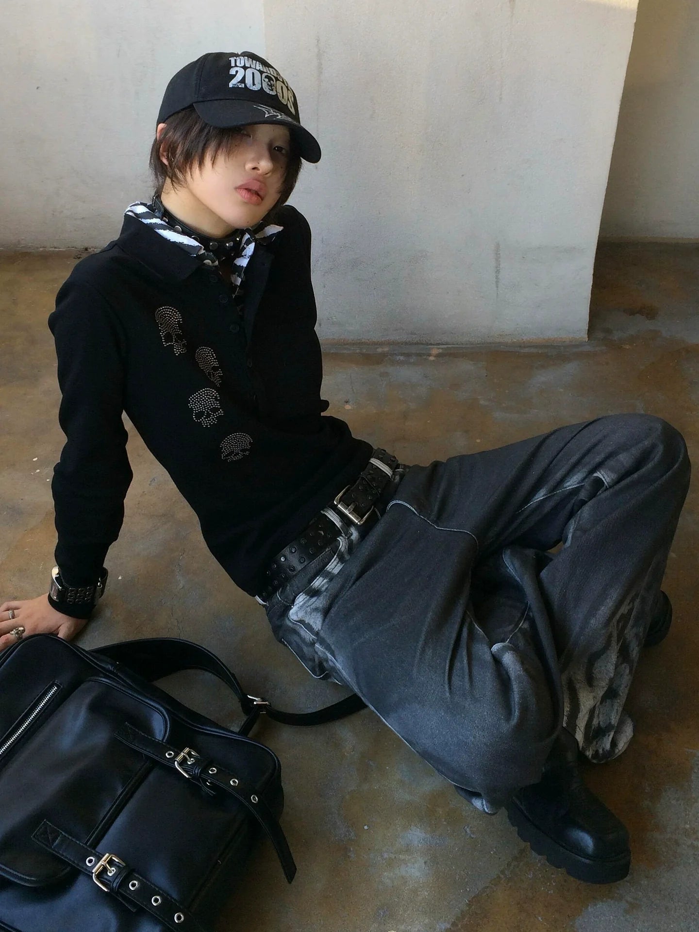 Y2K Fake Layer Polo Long Sleeve Tee Autumn-Winter Slim Fit Visual Kei Punk Top