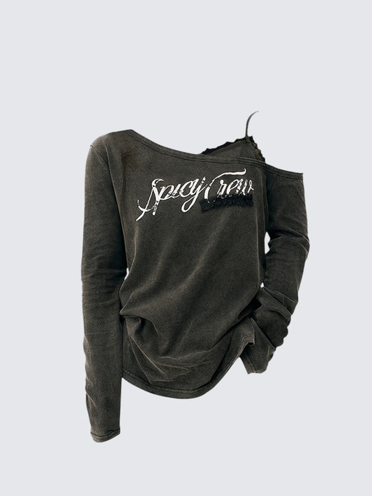 American Fake Two-Piece Off-Shoulder Long Sleeve Top