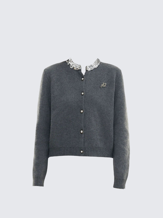 Grey Sequin Knit Cardigan Women
