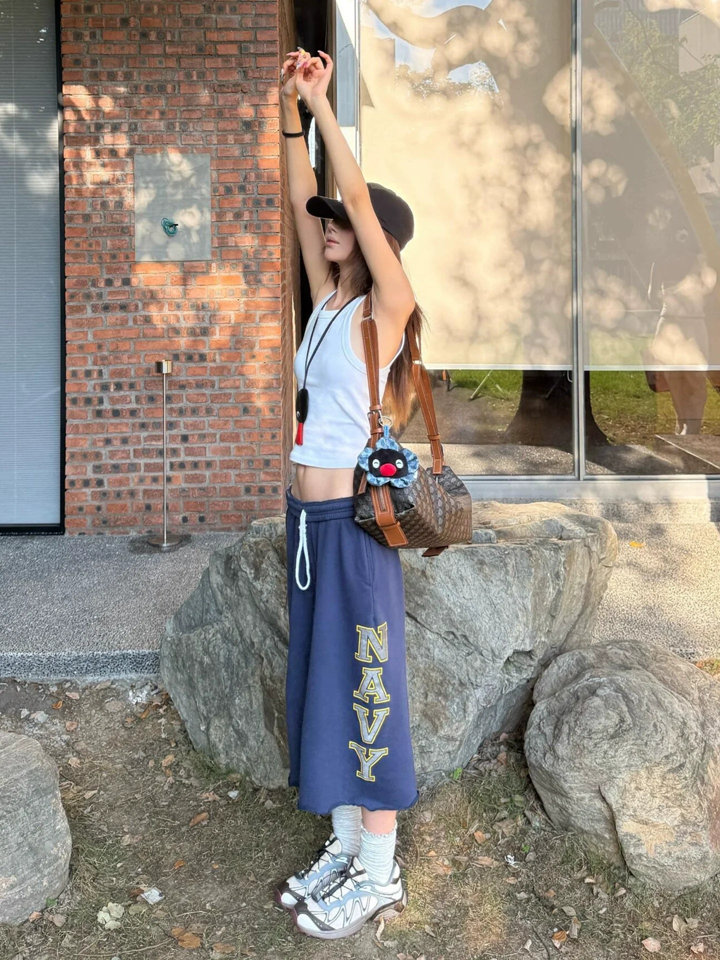 Retro Blue Cropped Baggy Pants