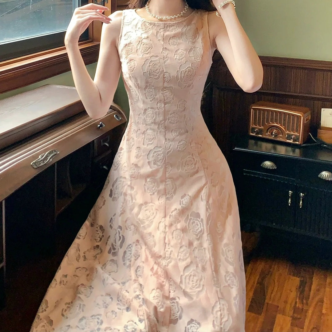 French Pink Rose Sleeveless Ball Gown Dress