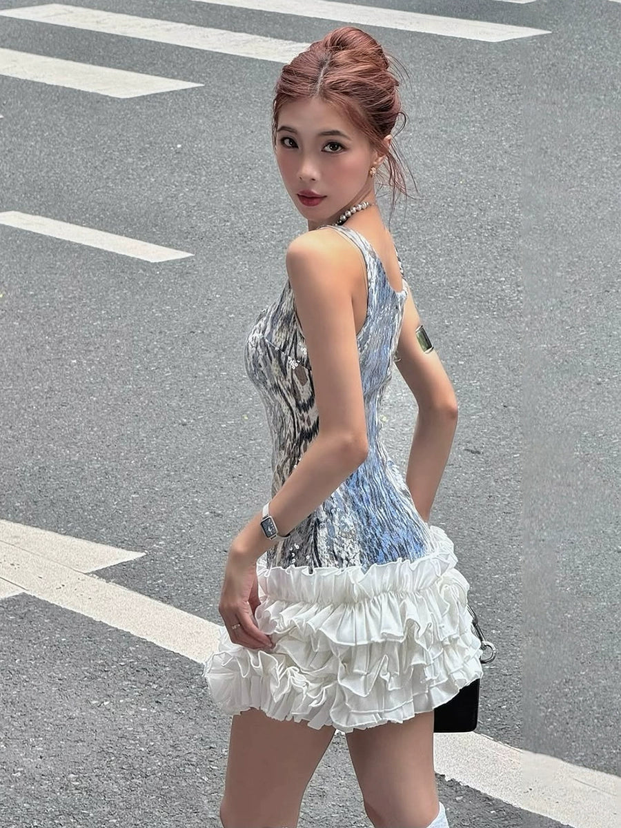 Sweet & Spicy Retro Sequin-Paneled Sleeveless Waist-Cinched Mini Dress