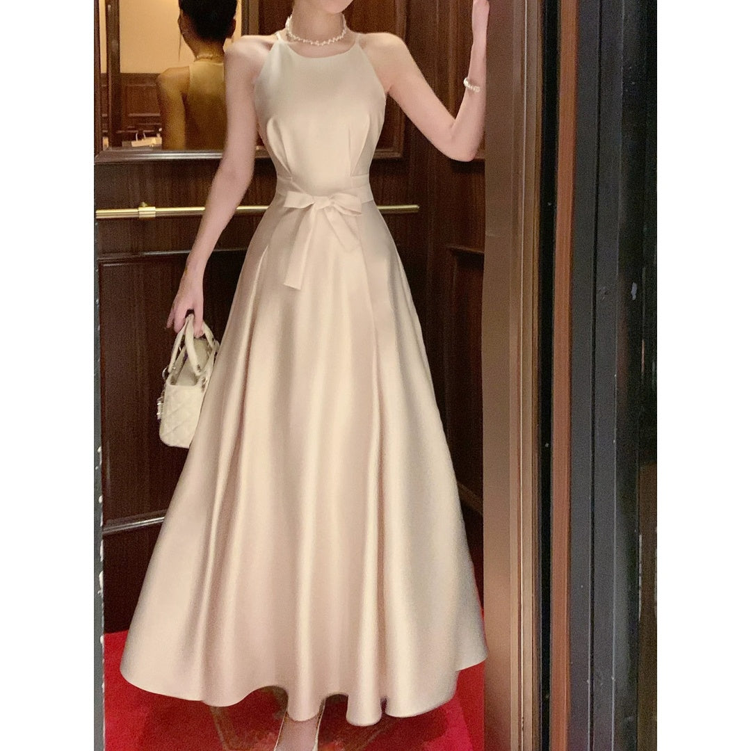 French Butterfly Satin Spaghetti Strap Gown Dress