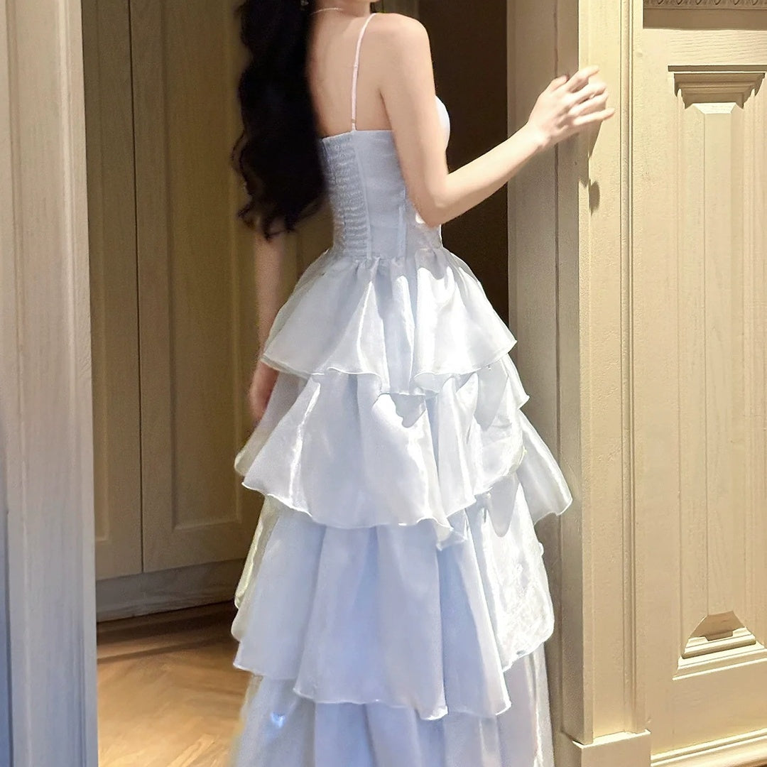French Blue Slim Tank Dress Birthday Party Gown