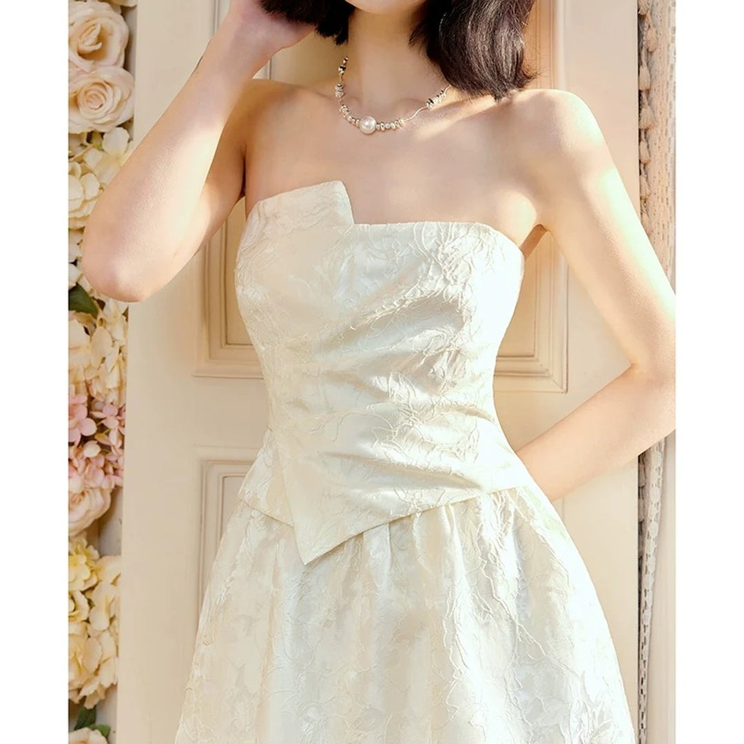 French 3D Jacquard Spaghetti Strap Gown Dress