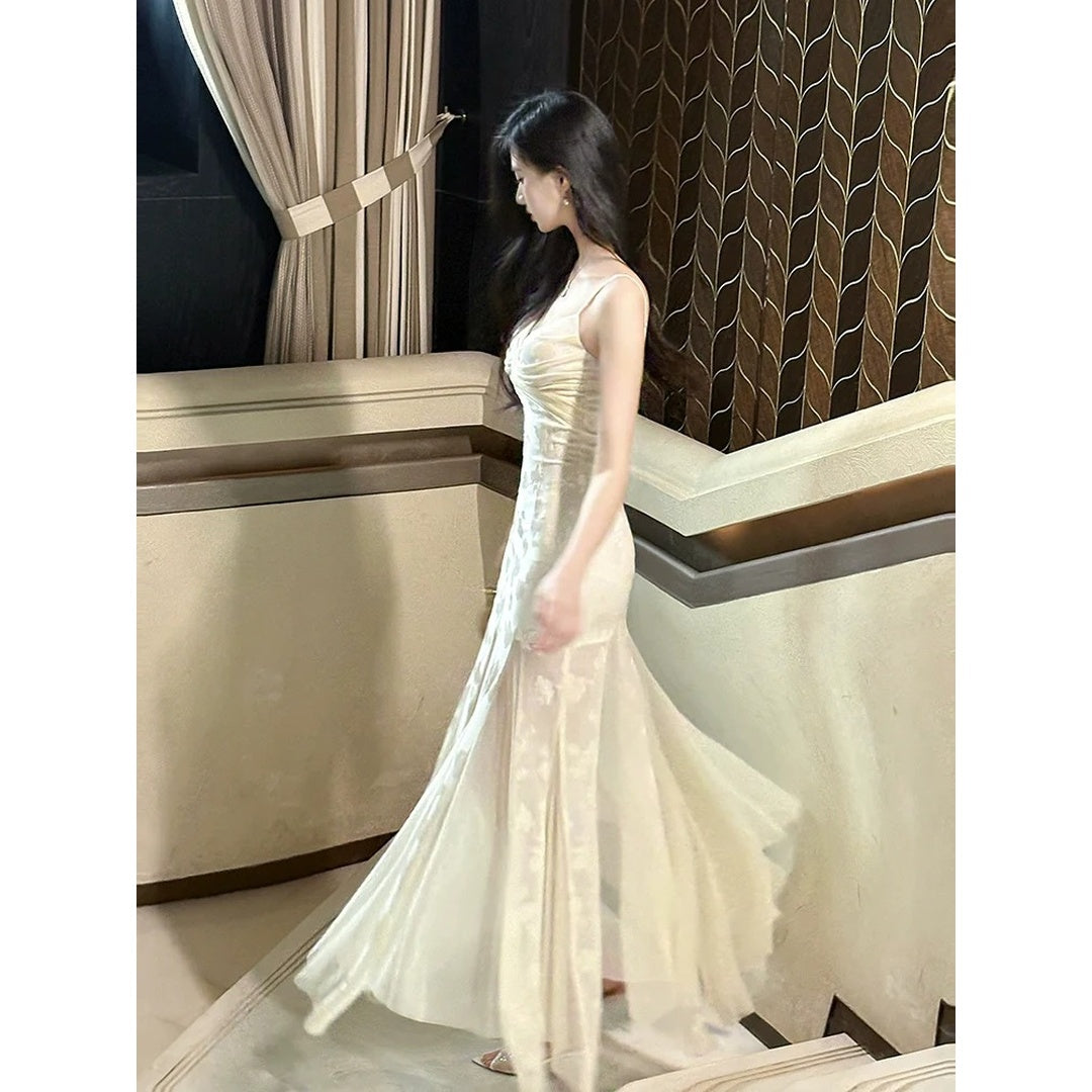 French Rose Floral Embroidered Mermaid Gown Dress – Elegant Evening Dress