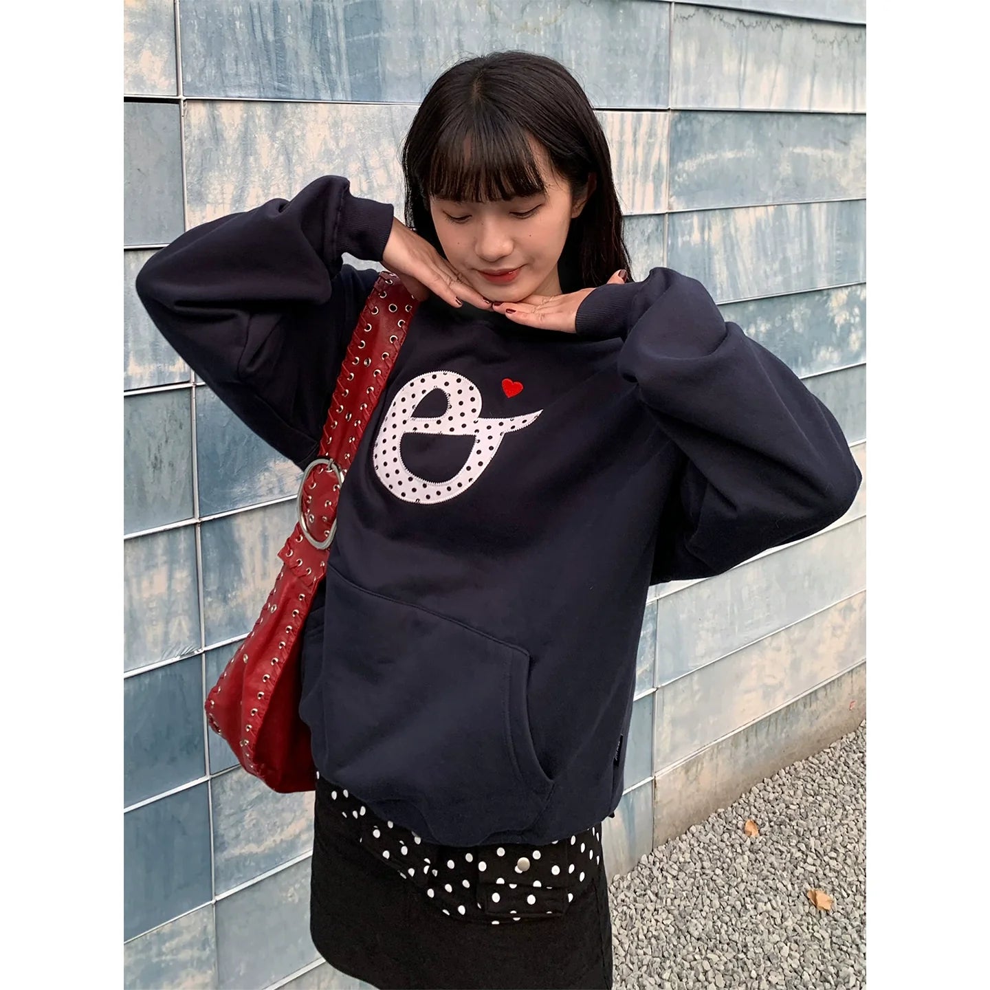 Vintage Polka Letter Embroidered Hoodie Zip-Up for Autumn Winter
