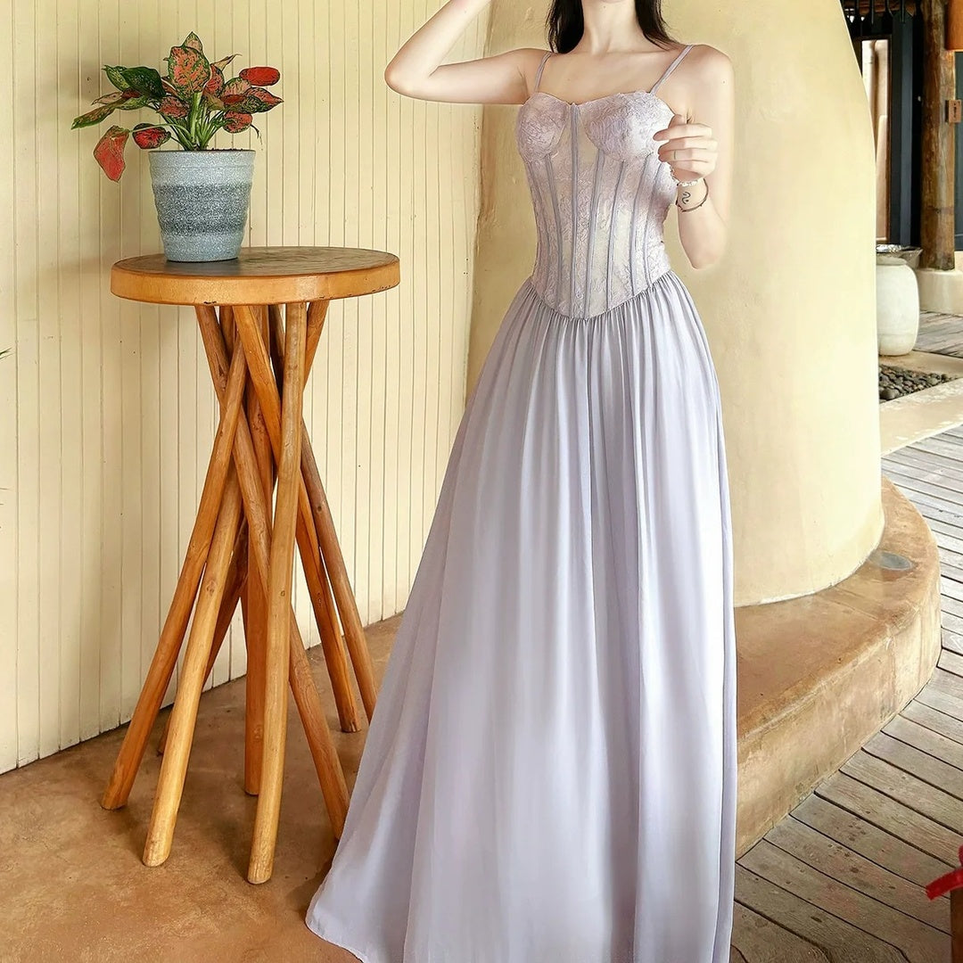 French Lace Mermaid Purple Tulle Waist Gown Dress