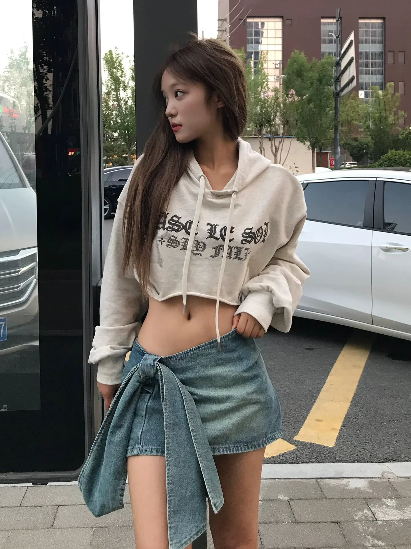 Retro Cropped Hoodie Goth Letter Print Y2K Top