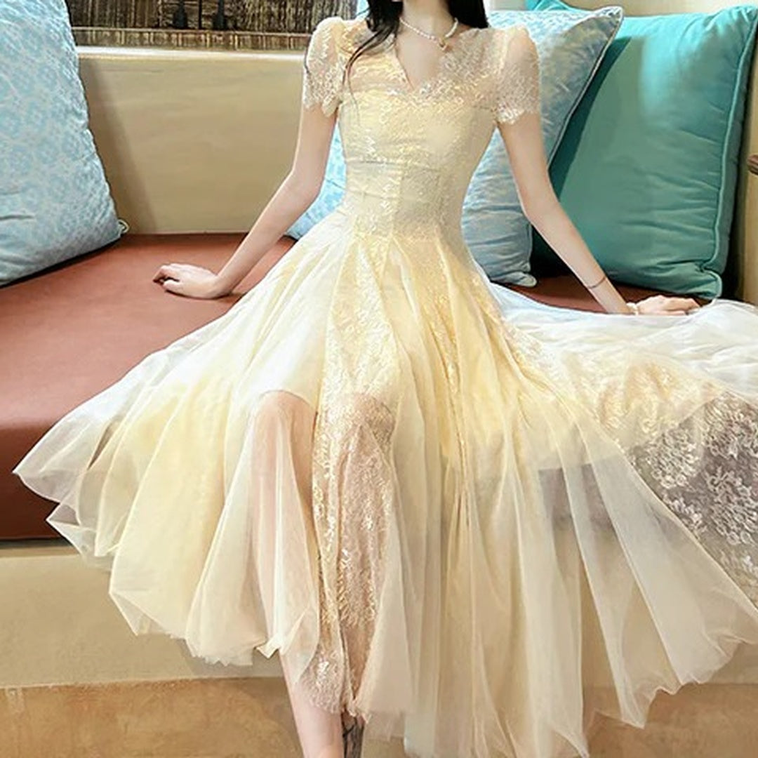 French Lace Tulle Gown Dress – Resort Elegant Long Dress