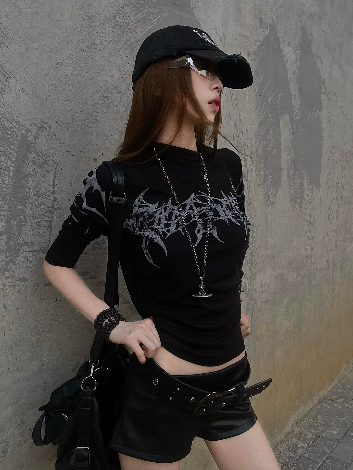 Y2K Black Fitted Long Sleeve Layering Top