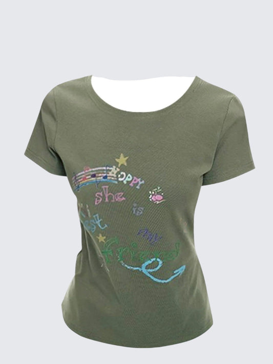 Vintage Cotton Crew Neck Short Sleeve Top