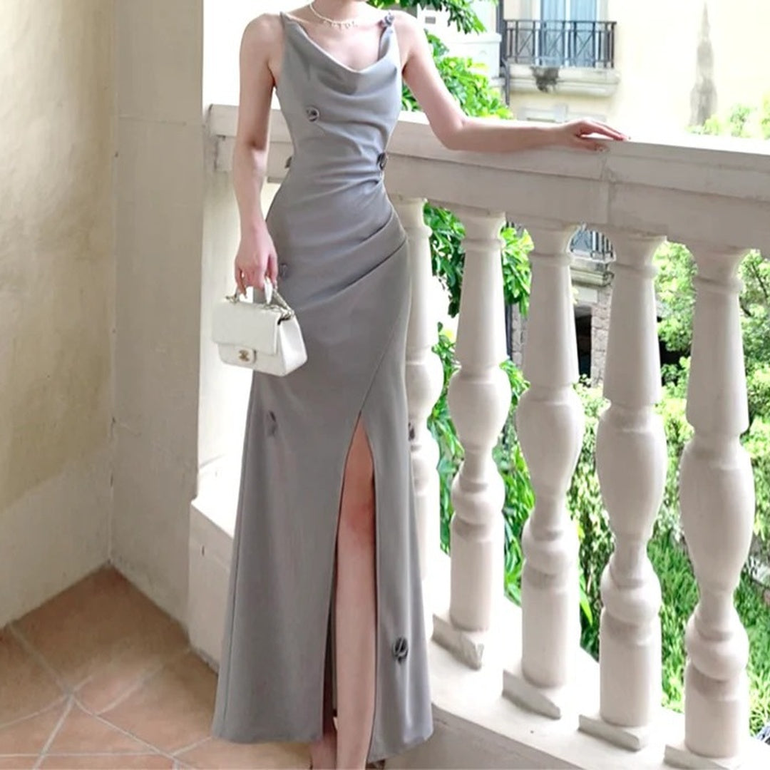 French Sleeveless Waist-Fit Beach Gown Dress – Chic Resort Dress