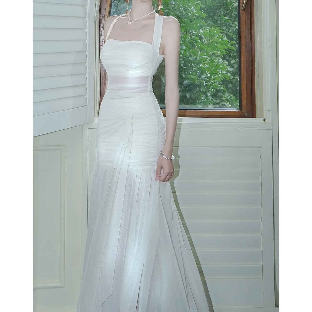 French Pink Tulle Halter Luxury Birthday Gown Dress