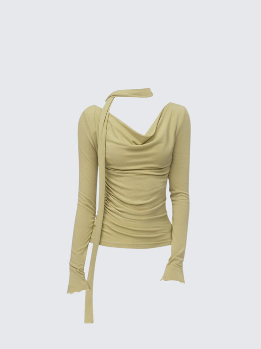 Draped Tie Knit Long Sleeve Top Women