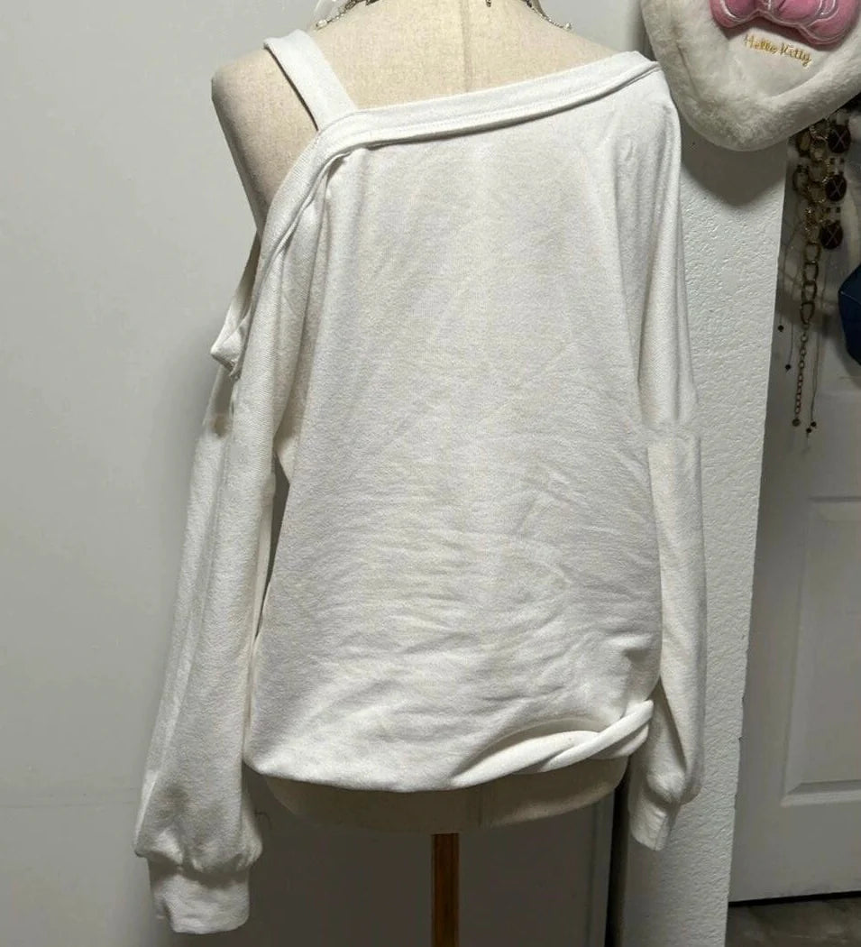 Skull Print Off-Shoulder Hoodie Subculture Gothic Rock Punk Dark Y2K E-girl Autumn/Winter Top