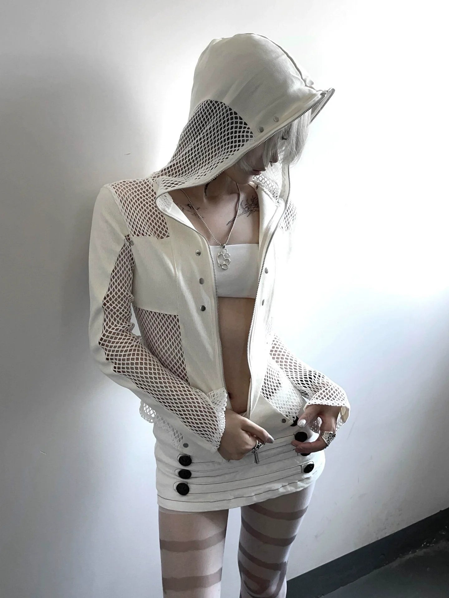 Y2K Mesh Patchwork Cardigan