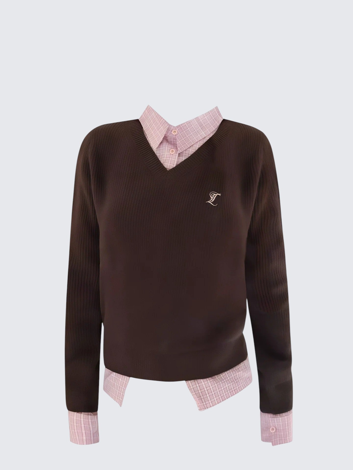 American Fake Two-Piece Brown Knit Sweater