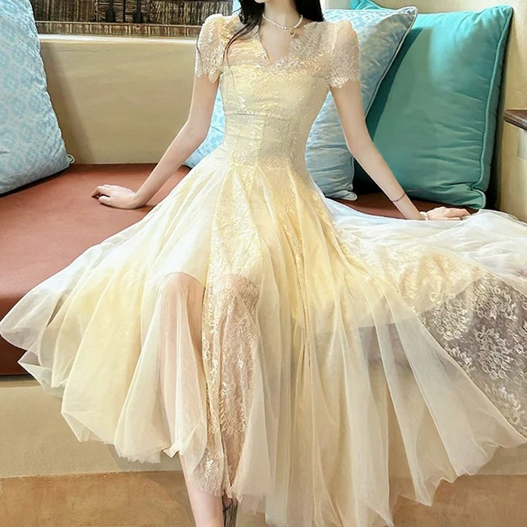 French Lace Tulle Gown Dress – Resort Elegant Long Dress