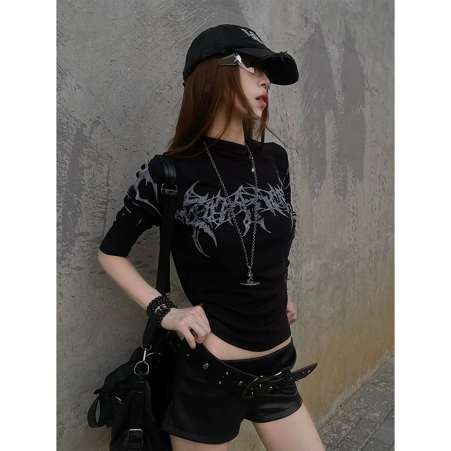 Y2K Black Fitted Long Sleeve Layering Top
