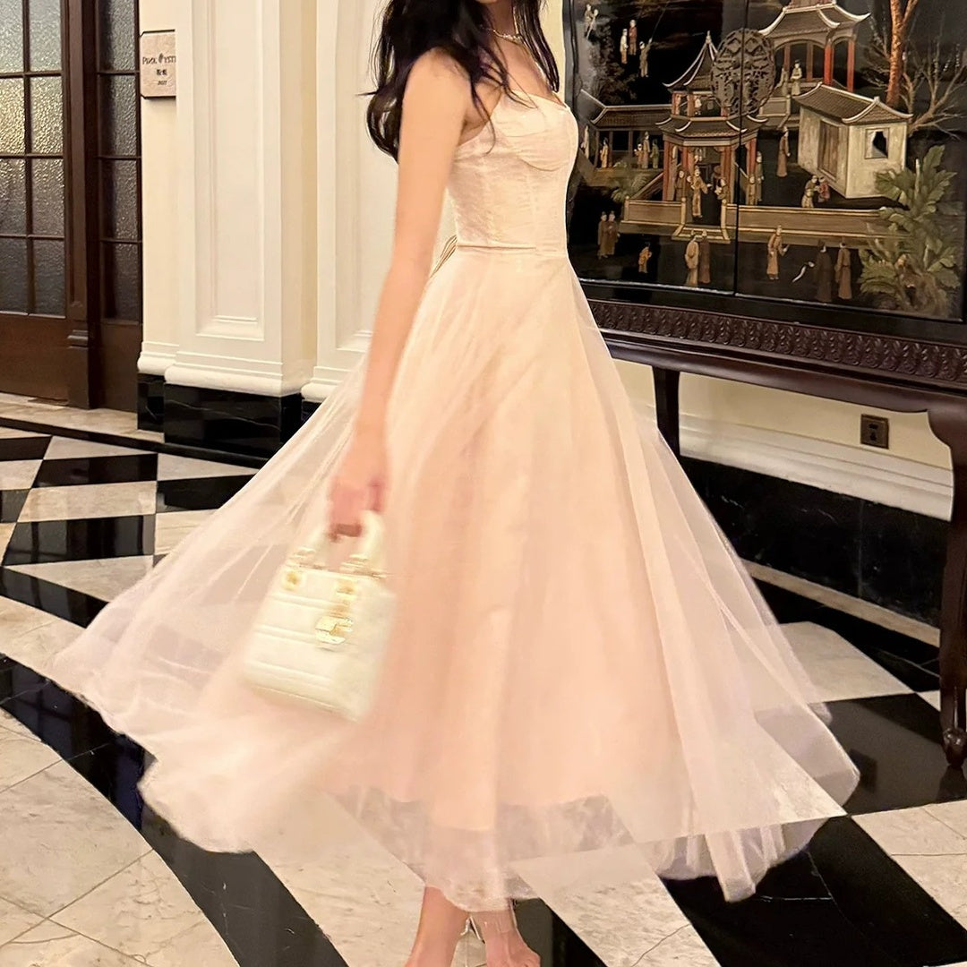 Sequin Lace Mermaid Spaghetti Strap Pink Gown Dress