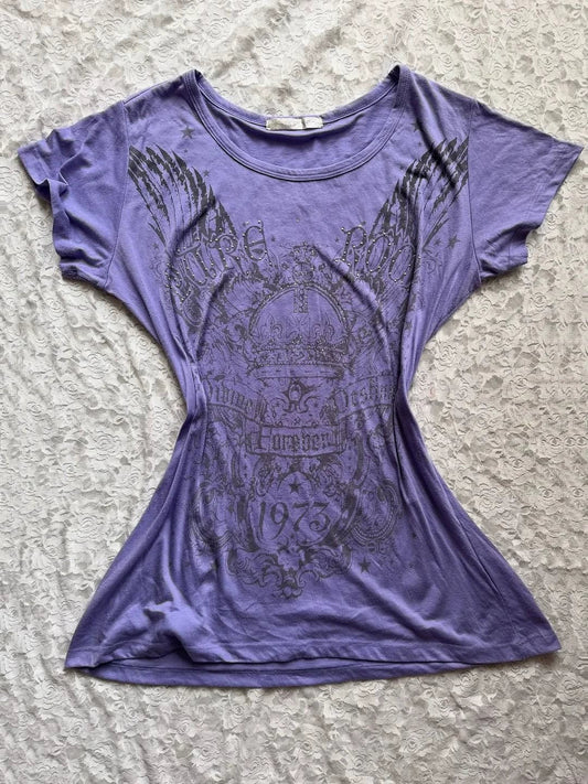 Purple Graphic Print Y2K T-Shirt