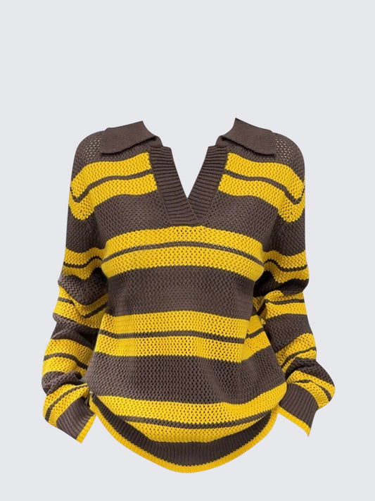 Korean Vintage Colorblock V-Neck Knit Sweater
