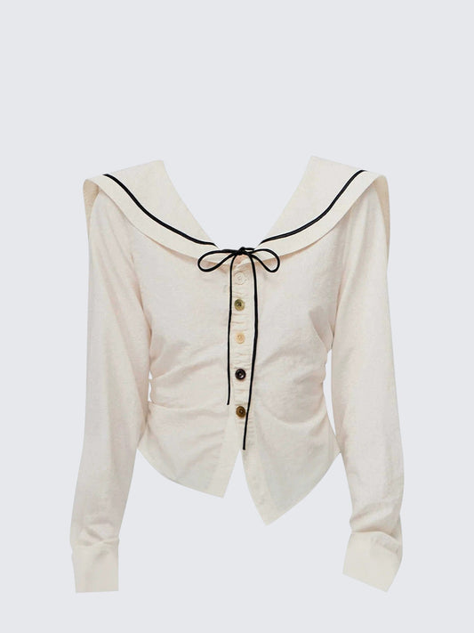 Korean Minimal Ivory Sailor Collar Shirt
