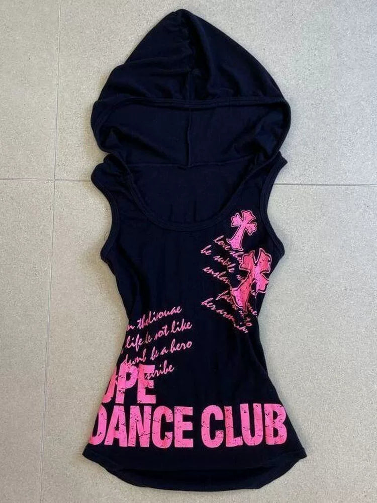 Skull Sleeveless Hooded Y2K T-Shirt