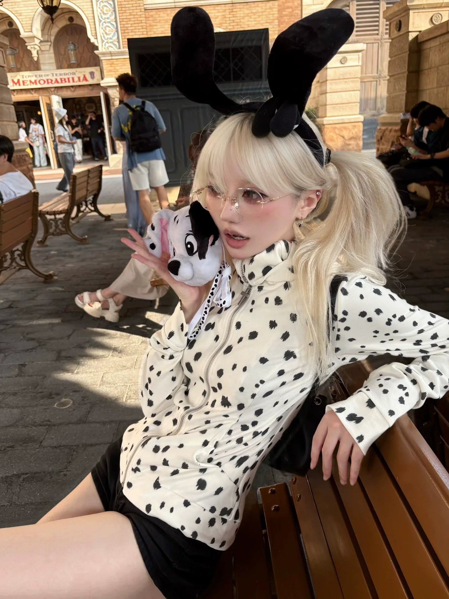 White Spotted Dog Hoodie Cardigan