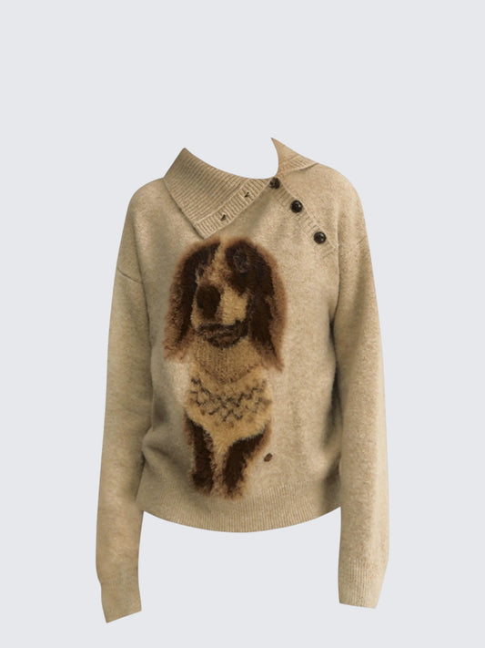 Dog Jacquard Knit Sweater Women