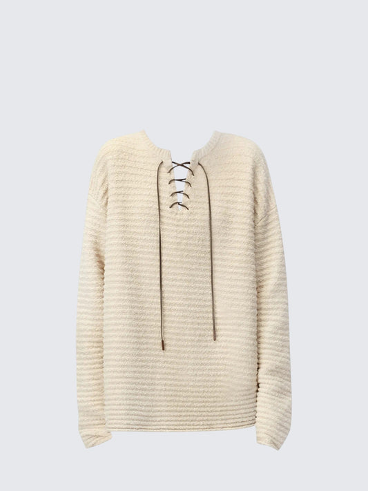 V Neck Textured Knit Sweater