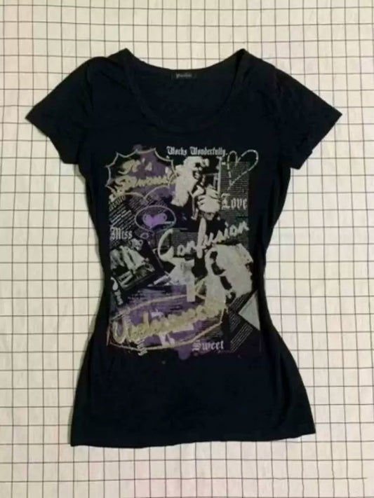 Black Union Jack Print Rock Punk Y2K T-Shirt