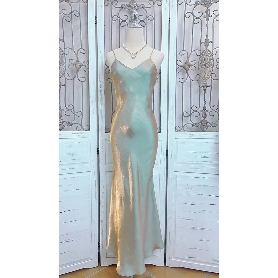 Moonlight Serenade Fitted Spaghetti Strap Gown Dress – Beach Evening Dress