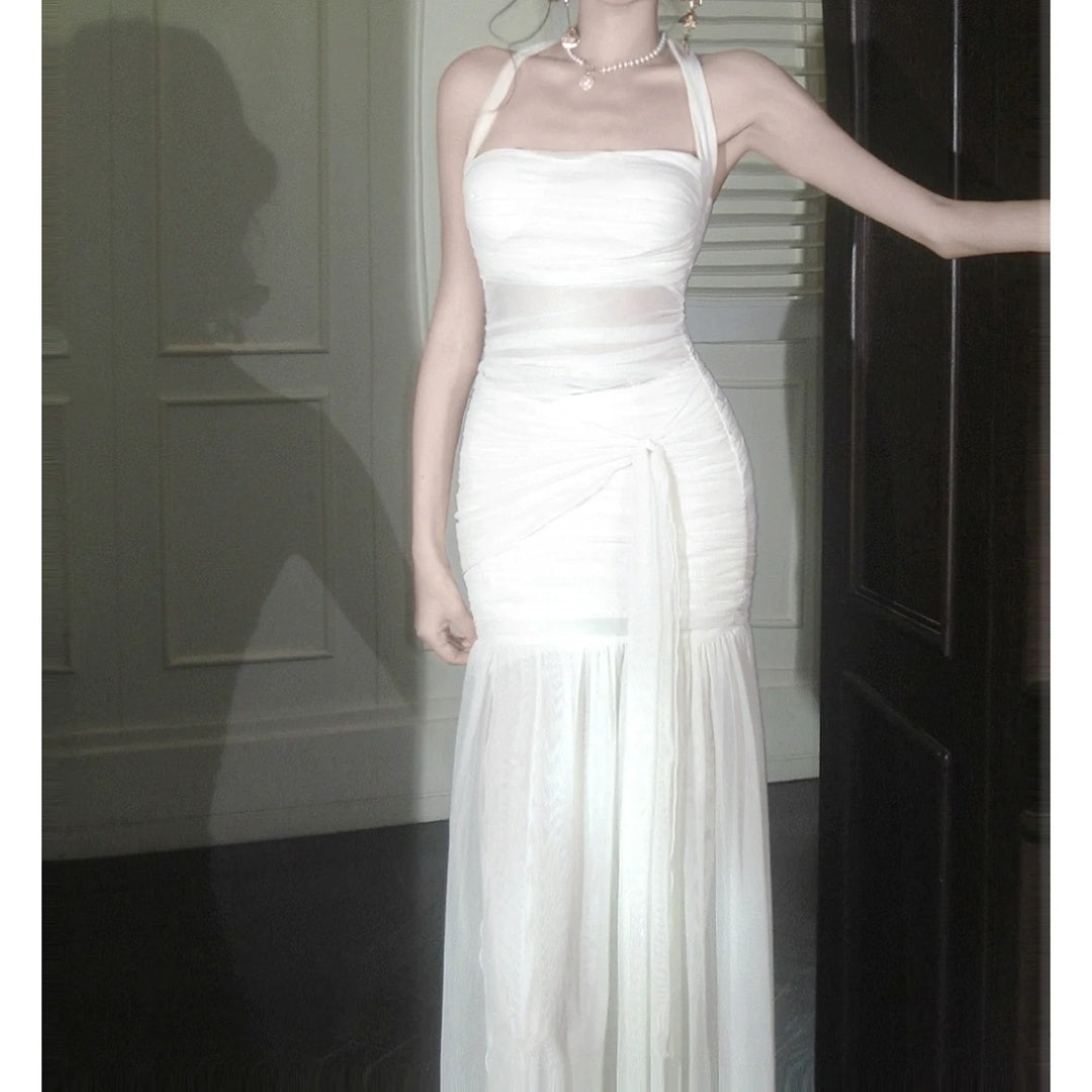 French Pink Tulle Halter Luxury Birthday Gown Dress