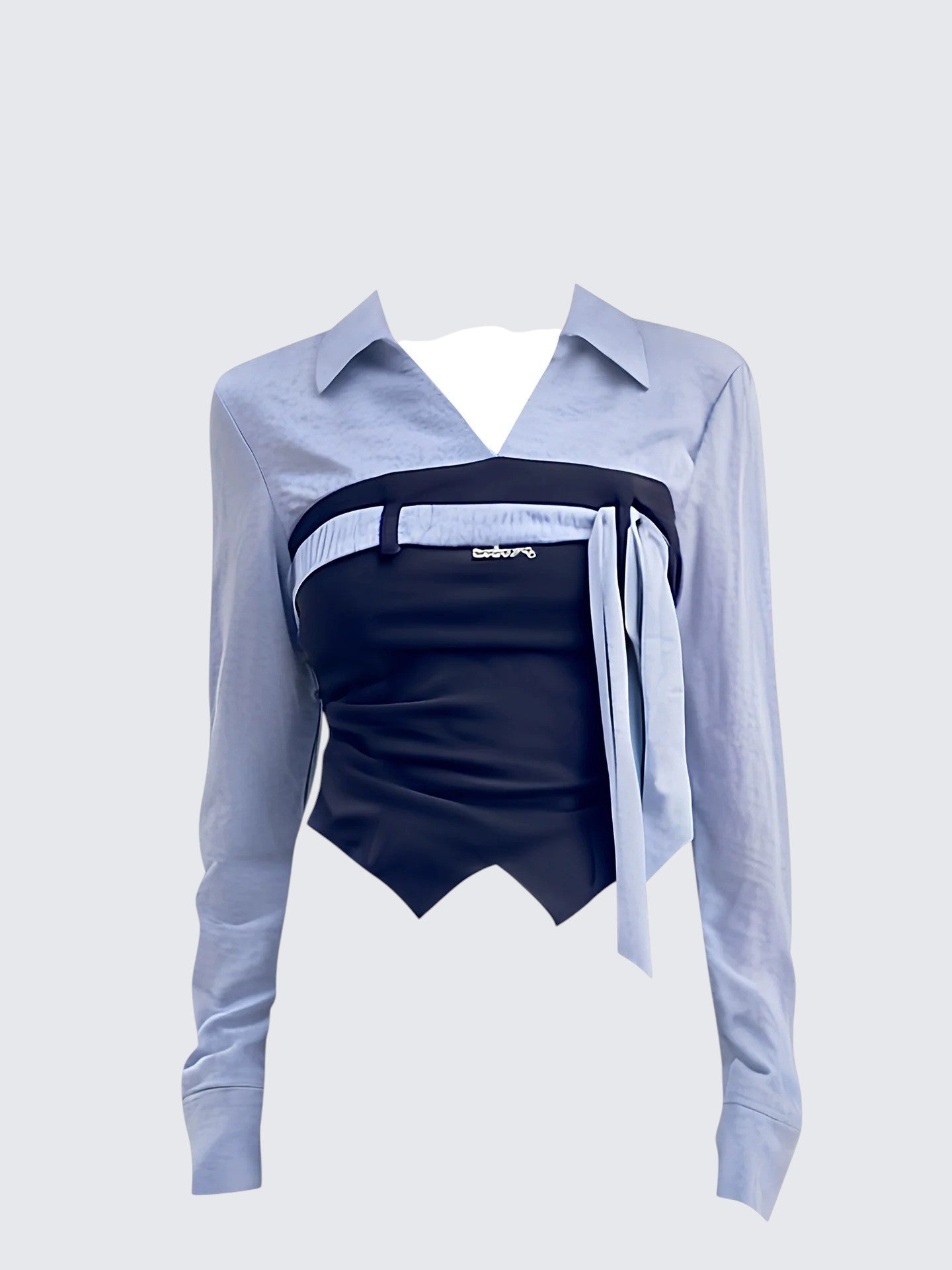 Korean Contrast Collar Layered Knit Top