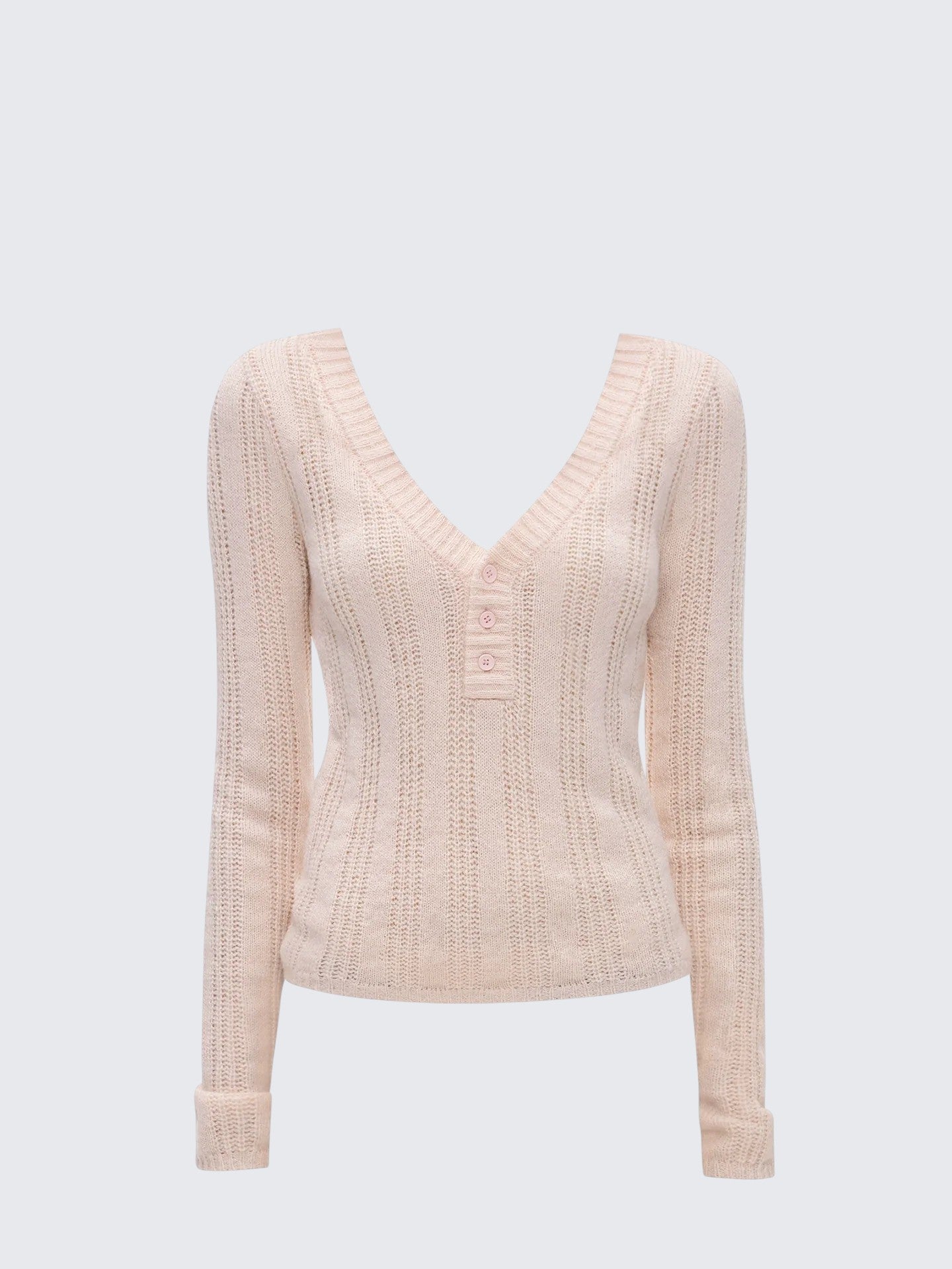 Pink V-Neck Knit Sweater Women