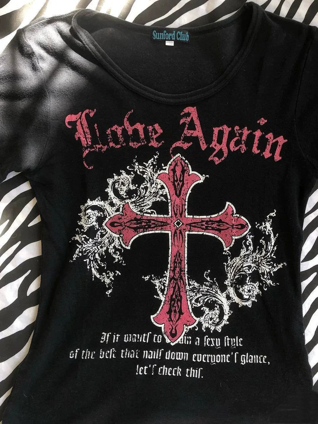 Black Gothic Punk Y2K E-girl American Retro Cross Print Short Sleeve Top