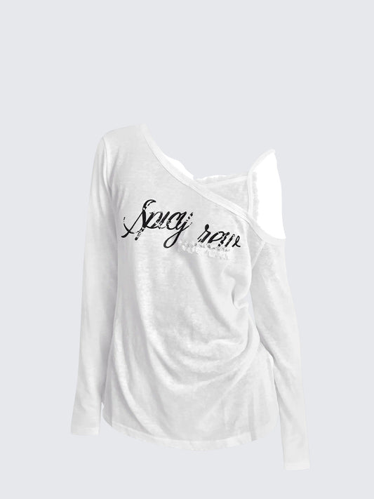 One Shoulder Lace Layered Tee