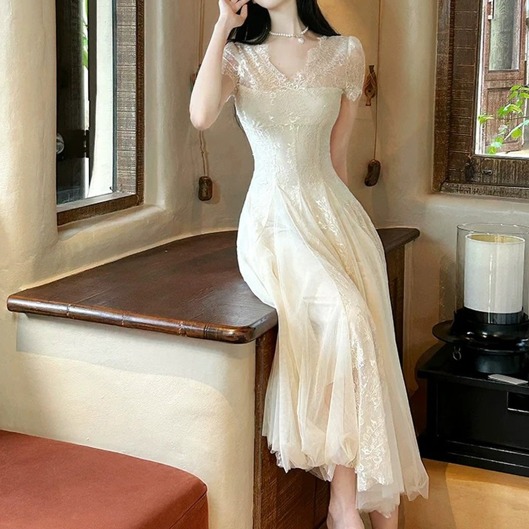 French Lace Tulle Gown Dress – Resort Elegant Long Dress