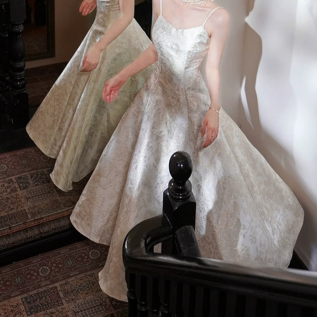 French Vintage Sleeveless Backless Waist Gown Dress – Elegant Party Dress