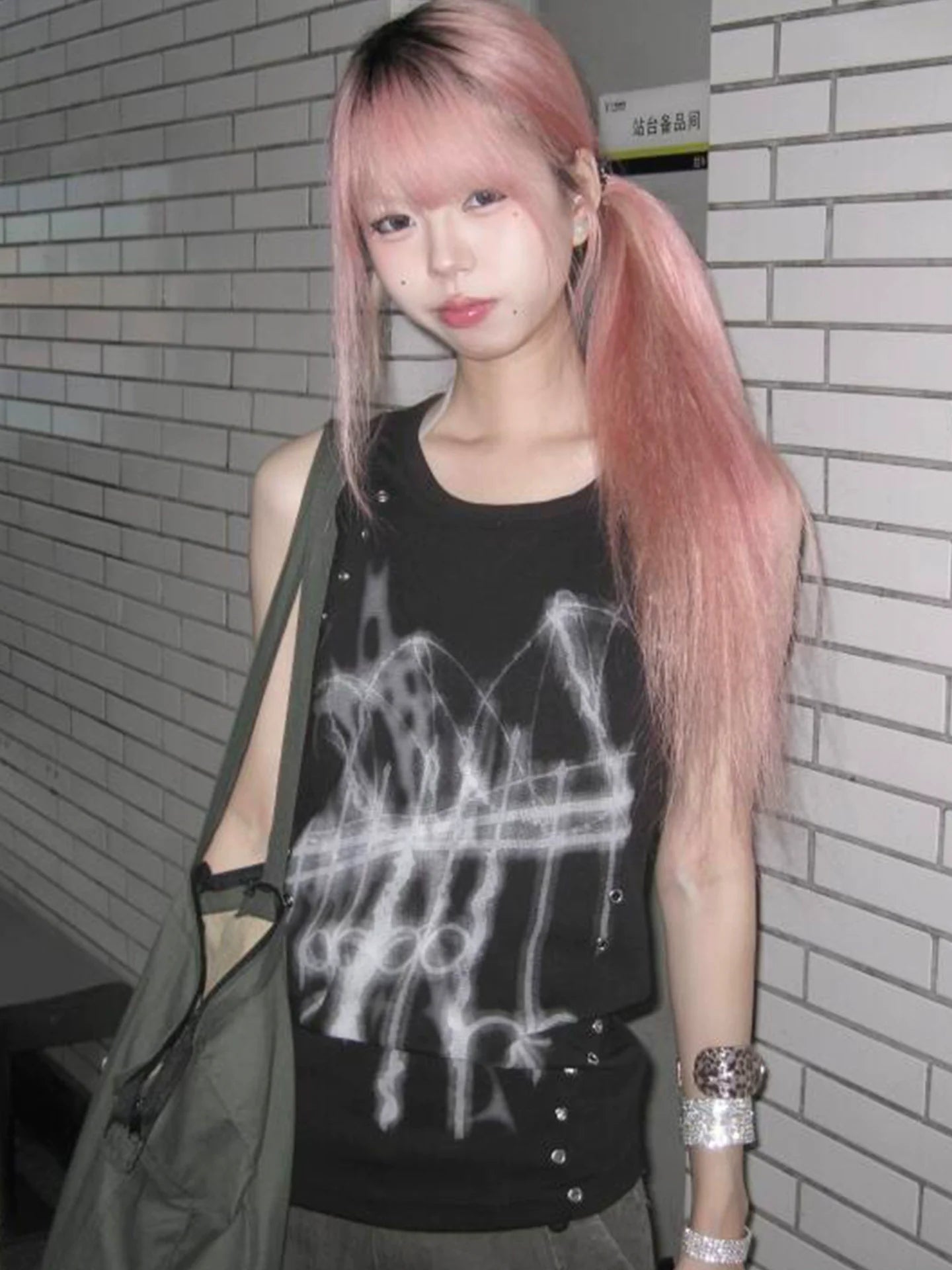 Y2K Subculture Black Tank Top Punk Fitted Sleeveless Visual Kei Style