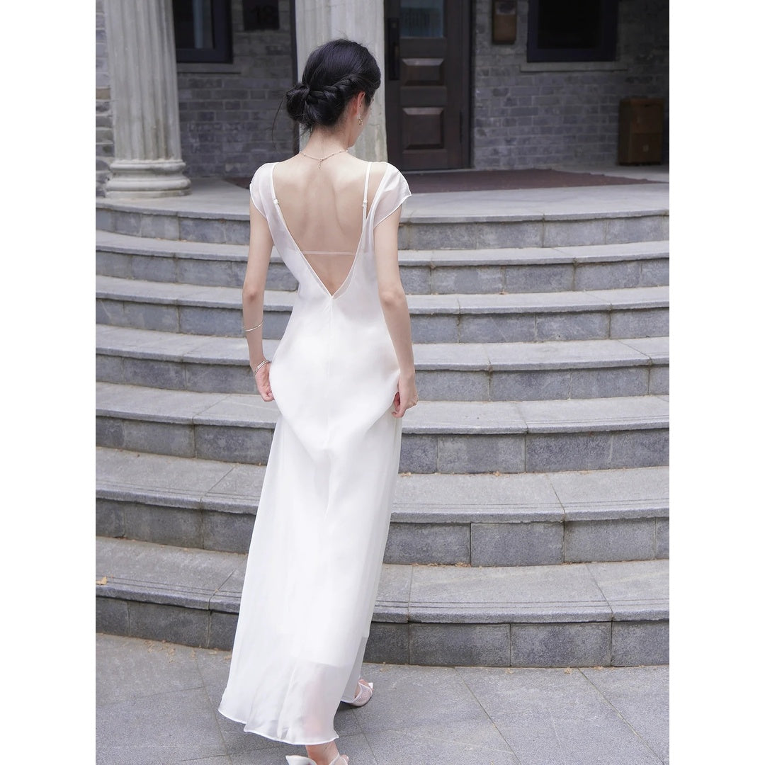 White Sleeveless Mermaid Gown Dress