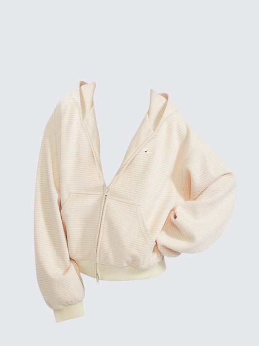 Korean Sweet Pink Striped Hoodie